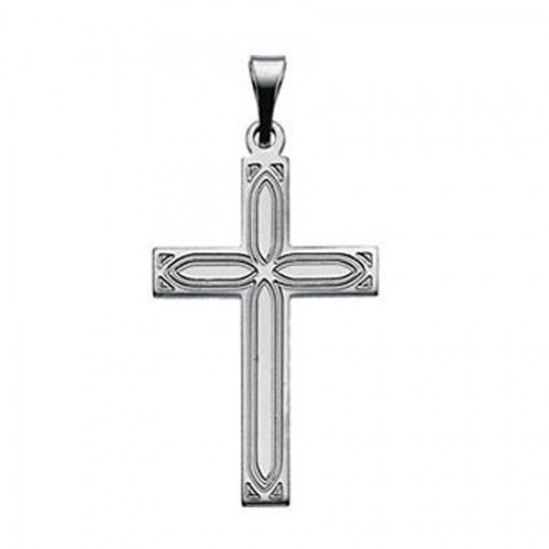 14k White Gold Latin Cross Pendant W/ Enhanced Design - 14mm
