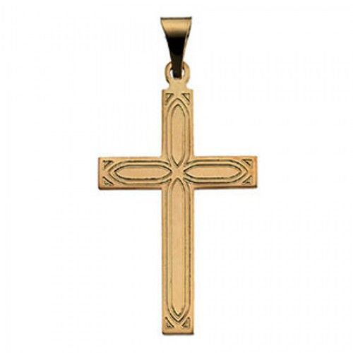 14k Yellow Gold Latin Cross Pendant W/ Design  - 18mm