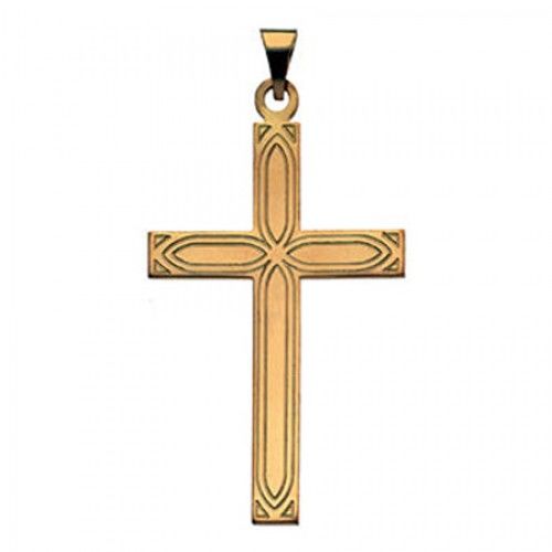 14k Yellow Gold Latin Cross Pendant W/ Semi-Polished Design - 25mm