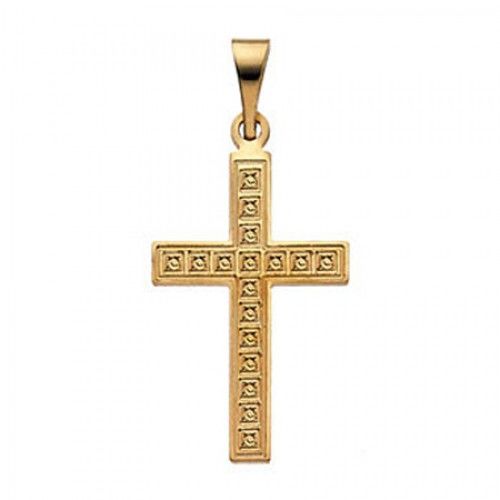 14k Yellow Gold Latin Cross Pendant W/ Tile Design  - 12mm