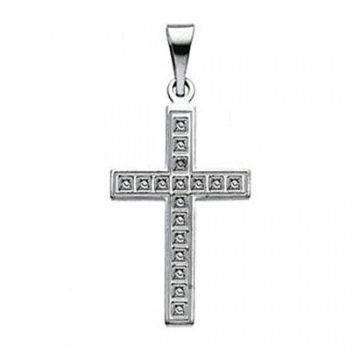14k White Gold Latin Cross Pendant W/ Tile Design  - 12mm