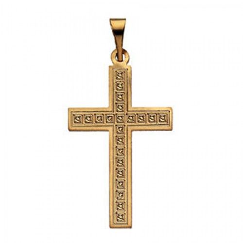 14k Yellow Gold Latin Cross Pendant W/ Polished Design - 14mm
