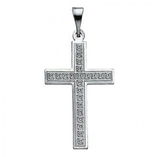 14k White Gold Latin Cross Pendant W/ Polished Design - 14mm