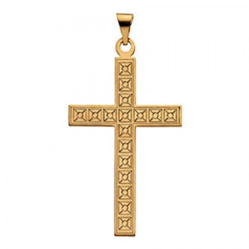 14k Yellow Gold Latin Cross Pendant W/ Designed Design - 25mm