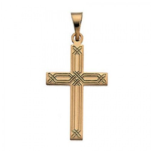 14k Yellow Gold Latin Cross Pendant W/ Criss-Cross Design - 12mm