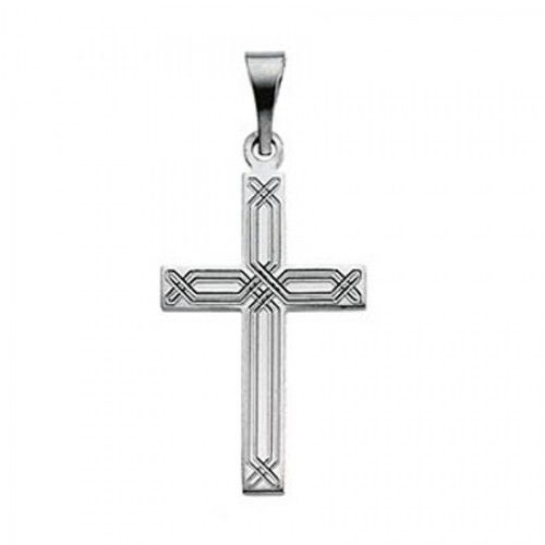 14k White Gold Latin Cross Pendant W/ Criss-Cross Design - 12mm