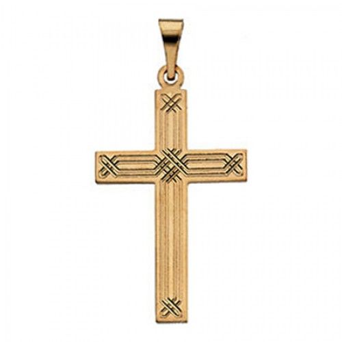 14k Yellow Gold Latin Cross Pendant W/ Cross-Road Design  - 14mm