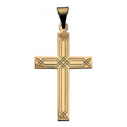14k Yellow Gold Latin Cross Pendant W/ Cross-Hatch Design - 18mm