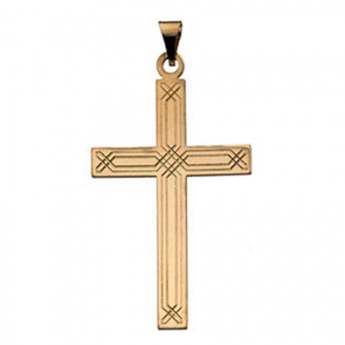 14k Yellow Gold Latin Cross Pendant W/ Stippled Design - 25mm