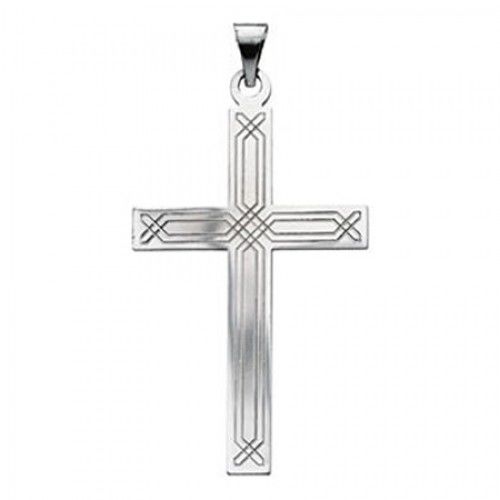 14k White Gold Latin Cross Pendant W/ Stippled Design - 25mm