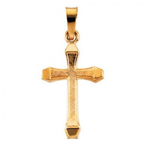 14k Yellow Gold Latin Cross Pendant W/ Hollow Design - 11mm