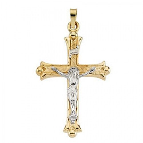 14k White & Yellow Gold Inri Banner Botonee Jesus Crucifix Cross Pendant
