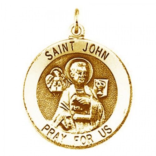 14k Yellow Gold St. John Religious Medal - the Evangelist 'Pray For Us' - 12mm