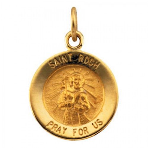 14k Yellow Gold St. Roch Religious Medal - the Saint of Invalids - 12mm