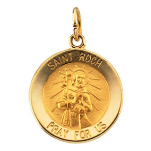 14k Yellow Gold St. Roch Religious Medal - Saint of Invalids - 15mm