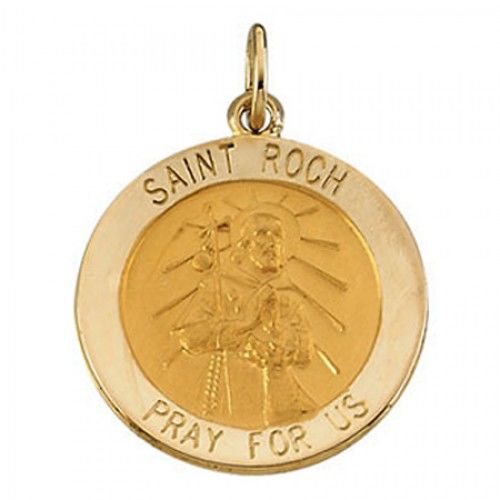 14k Yellow Gold St. Roch Religious Medal - the Saint of Invalids - 18mm