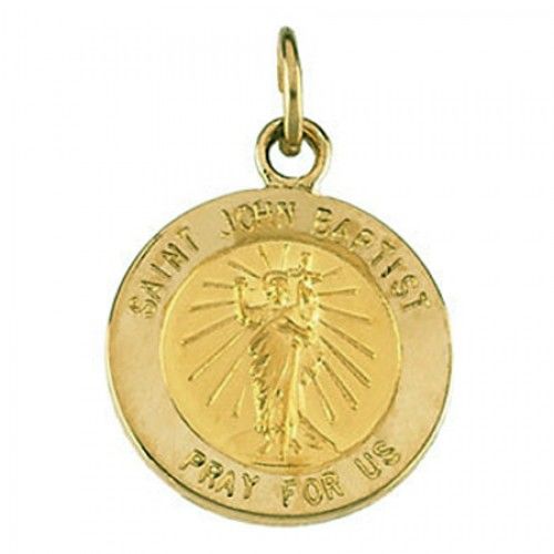 14k Yellow Gold St. John the Baptist Religious Medal 'Pray For Us'- 18mm