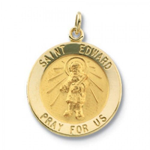 14k Yellow Gold St. Edward Religious Medal - the Confessor 'Pray For Us' - 18mm