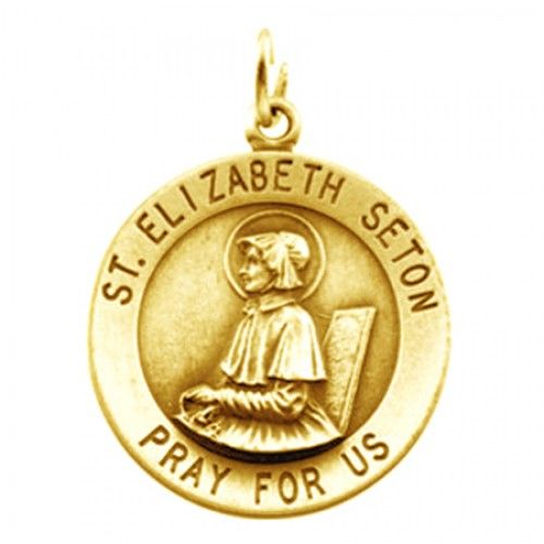 14k Yellow Gold St. Barbara Religious Medal - Saint of Artillerymen - 15mm