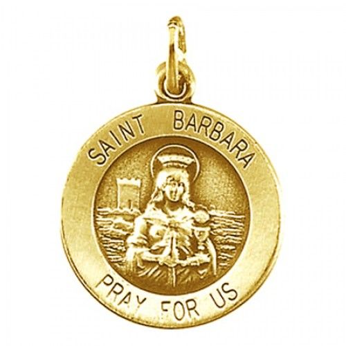 14k Yellow Gold St. Barbara Religious Medal Saint of Artillerymen 'Pray For Us'