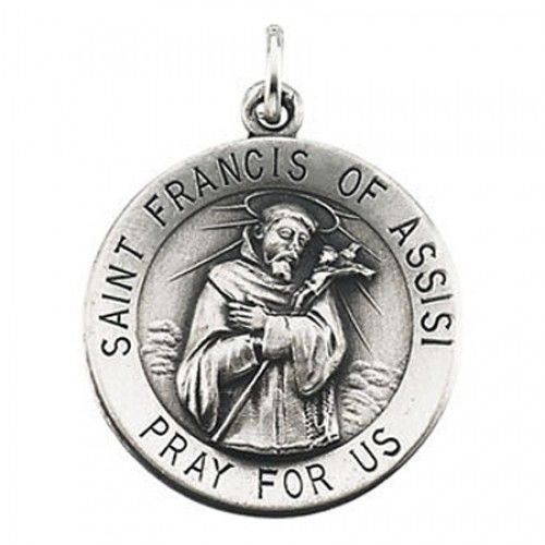 14k White Gold  St. Francis Religious Medal Saint of Animals 'Pray For Us'