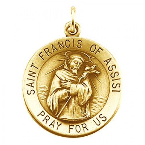 14k Yellow Gold St. Francis Religious Medal - Saint of Animals - 25mm