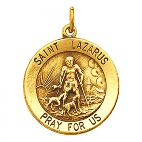 14k Yellow Gold St. Lazarus Religious Medal - Saint of Lepers - 12mm