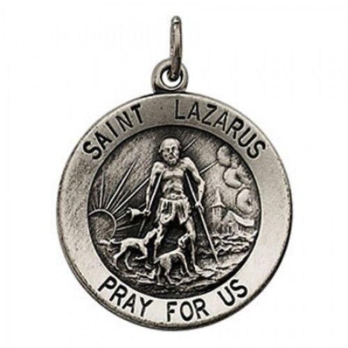 Sterling Silver St. Lazarus Religious Medal Saint of Lepers 'Pray For Us'