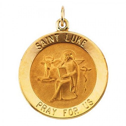 14k Yellow Gold St. Luke Religious Medal the Evangelist - 12mm