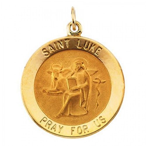 14k Yellow Gold St. Luke Religious Medal the Evangelist - 15mm