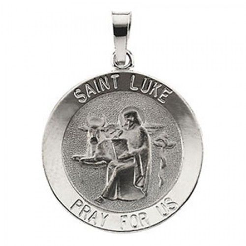 14k White Gold St. Luke Religious Medal the Evangelist - 15mm