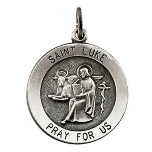 Sterling Silver St. Luke Religious Medal the Evangelist - 15mm