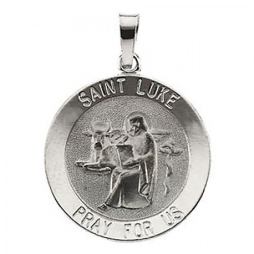 14k White Gold St. Luke Religious Medal the Evangelist - 18mm
