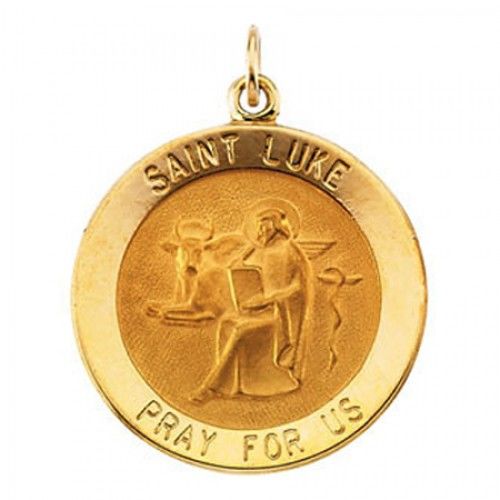14k Yellow Gold St. Luke Religious Medal the Evangelist - 22mm