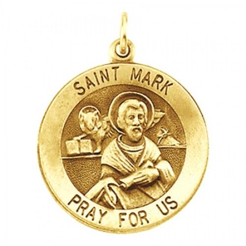 14k Yellow Gold St. Mark Religious Medal Saint of Notaries - 12mm