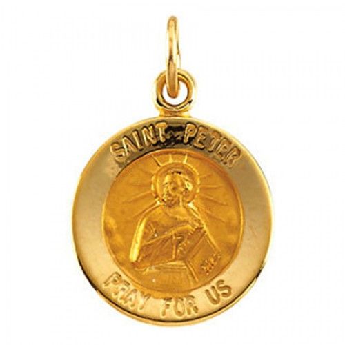 14k Yellow Gold St. Peter Religious Medal Saint of Holy Relics - 12mm