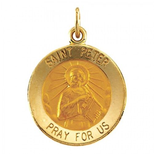 14k Yellow Gold St. Peter Religious Medal Saint of Holy Relics - 15mm