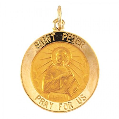 14k Yellow Gold St. Peter Religious Medal Saint of Holy Relics - 18mm