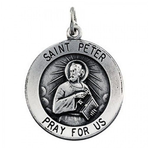 Sterling Silver St. Peter Religious Medal Saint of Holy Relics - 18mm