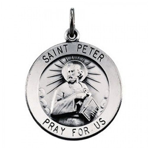 Sterling Silver St. Peter Religious Medal Saint of Holy Relics - 22mm
