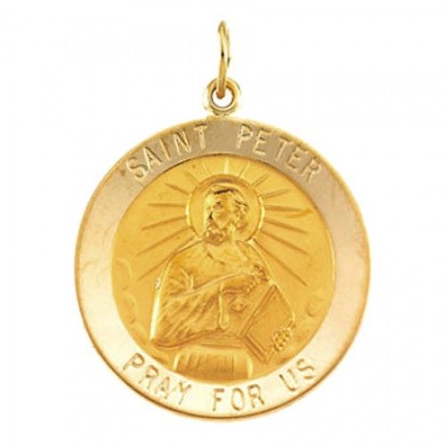 14k Yellow Gold St. Peter Religious Medal Saint of Holy Relics - 25mm