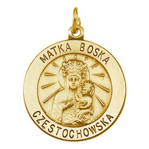 14k Yellow Gold Virgin Mary Religious Medal Matka Boska - 12mm
