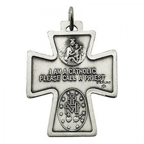 Sterling Silver 4-Way Cross Pendant 'I Am Catholic Call a Priest' - 23.5mm