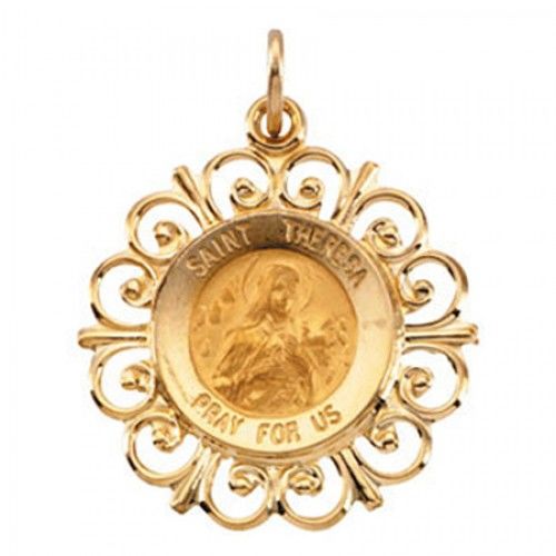 14k Yellow Gold St. Theresa Religious Medal the Little Flower - 18.5mm