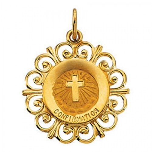 14k Yellow Gold Confirmation Religious Medal - 18.5mm