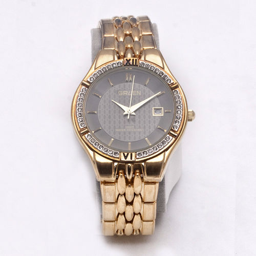 Gold with Diamonds Circular Analog Gold Band Mens watch