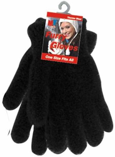 Ladies Black Furry Gloves Case Pack 144