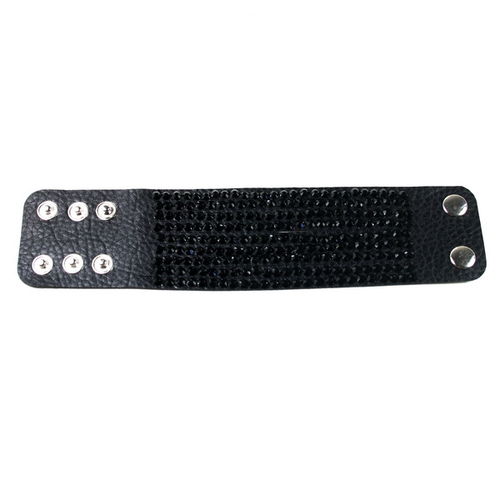 New Black Leather Cuff Bracelet Wristband with Sequins