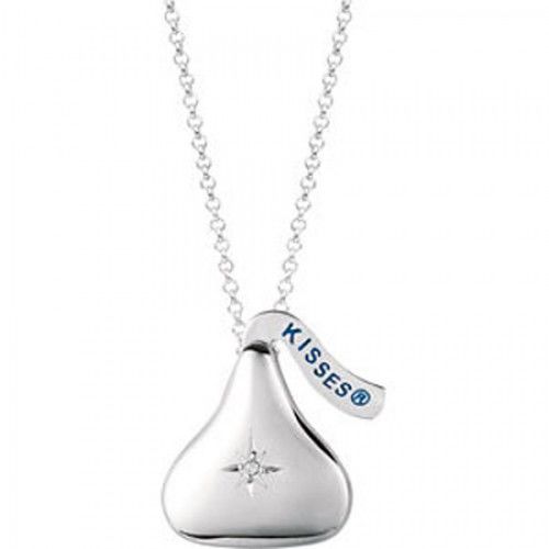 Diamond Hershey'S Necklace in Sterling Silver - Spring Ring - Round Shape