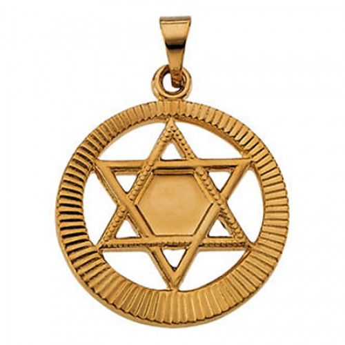 14k Yellow Gold Star of David Religious Medal W/ Step Border